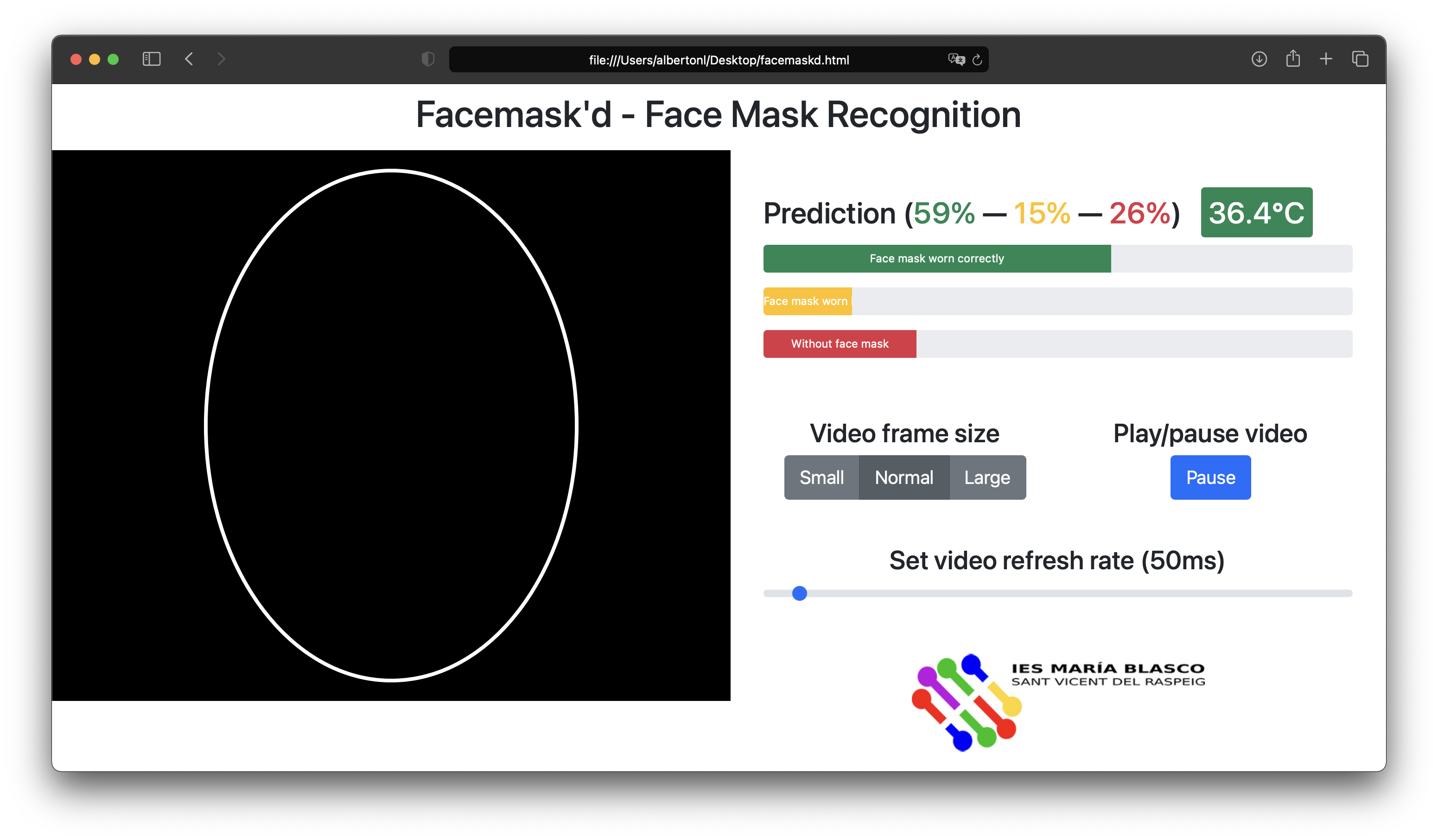 User interface of Facemask'd
